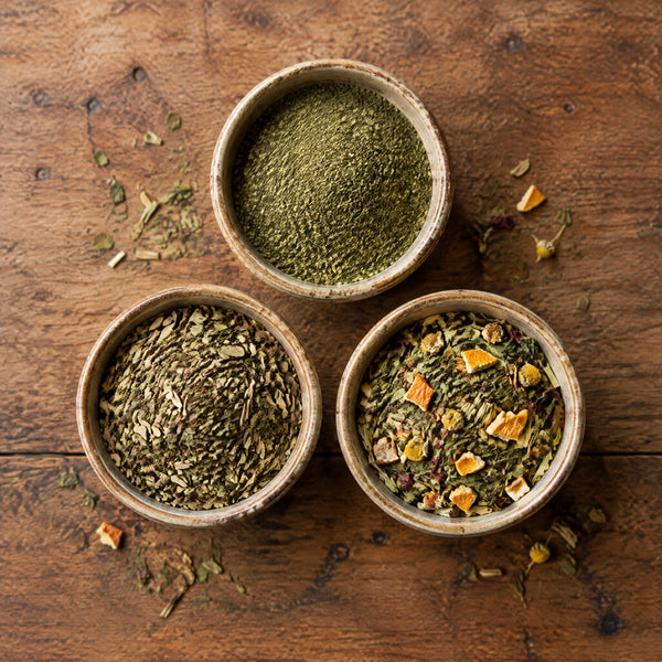 Tres cuencos con distintos tipos de yerba mate