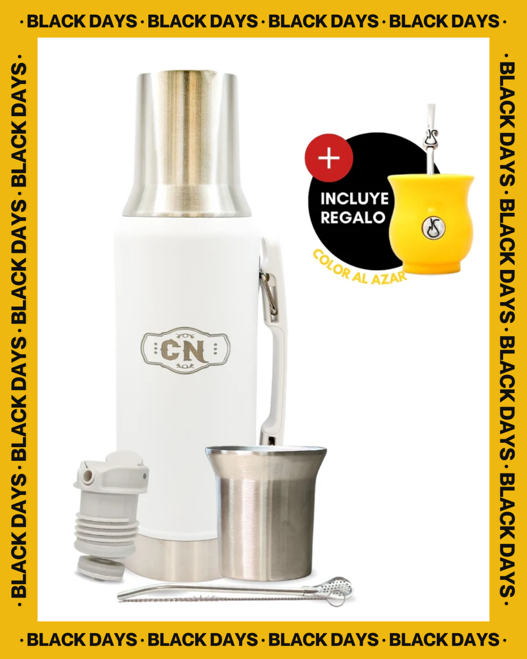 Set Matero Acero Inoxidable Blanco | Termo 1.2L + Mate Sabio + Bombilla y Cepillo