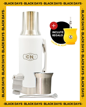 Set Matero Acero Inoxidable Blanco | Termo 1.2L + Mate Sabio + Bombilla y Cepillo