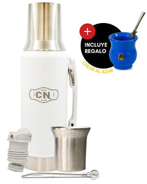 Set Matero Acero Inoxidable Blanco | Termo 1.2L + Mate Sabio + Bombilla y Cepillo