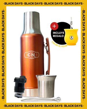 Set Matero Acero Inoxidable Naranja-Cobre | Termo 1.2L + Mate Tapa Bombilla y Cepillo | (Mate Sabio de Regalo!!)
