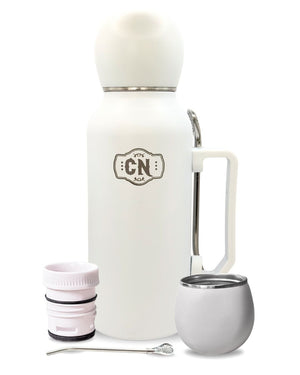 Termo Mate Todo en Uno Blanco 1.3 L – Acero Inoxidable