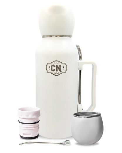 Termo Mate Todo en Uno Blanco 1.3 L – Acero Inoxidable