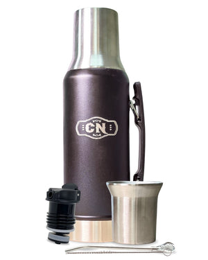 Termo 1.2L Acero Inoxidable Negro |(¡¡Mate de Regalo!!) + Bombilla y Cepillo