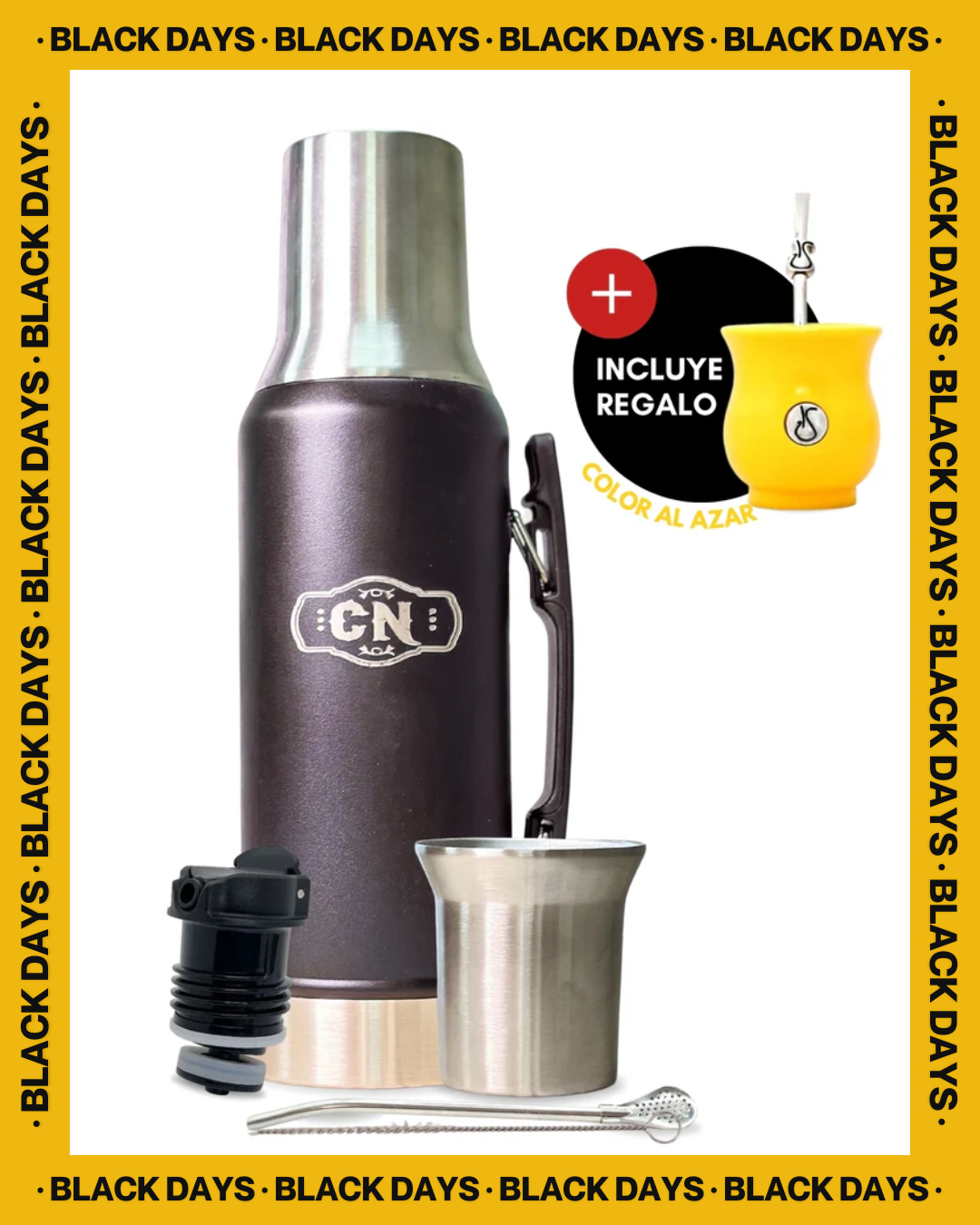 Set Matero Acero Inoxidable Negro | Termo 1.2L + Mate Sabio + Bombilla y Cepillo
