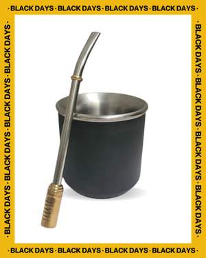 Set Matero Acero Inoxidable Negro | Mate Doble Capa + Bombilla Pulida | Mantiene la Temperatura Ideal