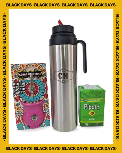 Set Matero Completo Cosas Nuestras | Termo Inox 1L + Yerba Piporé 250g + Mate Sabio | Presentación en Caja de Regalo