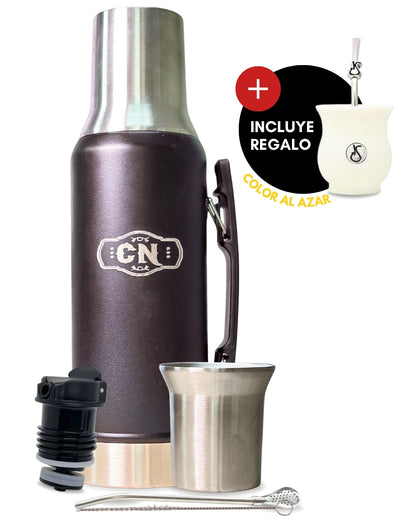 Set Matero Acero Inoxidable Negro | Termo 1.2L + Mate Sabio + Bombilla y Cepillo