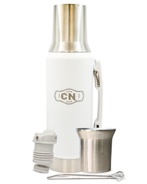 Termo 1.2L Acero Inoxidable Blanco |  + Bombilla y Cepillo (¡¡Mate de Regalo!!)