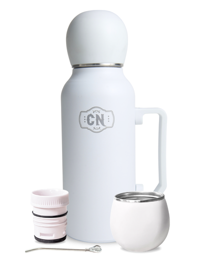 Termo Mate Todo en Uno Blanco 1.3 L – Acero Inoxidable