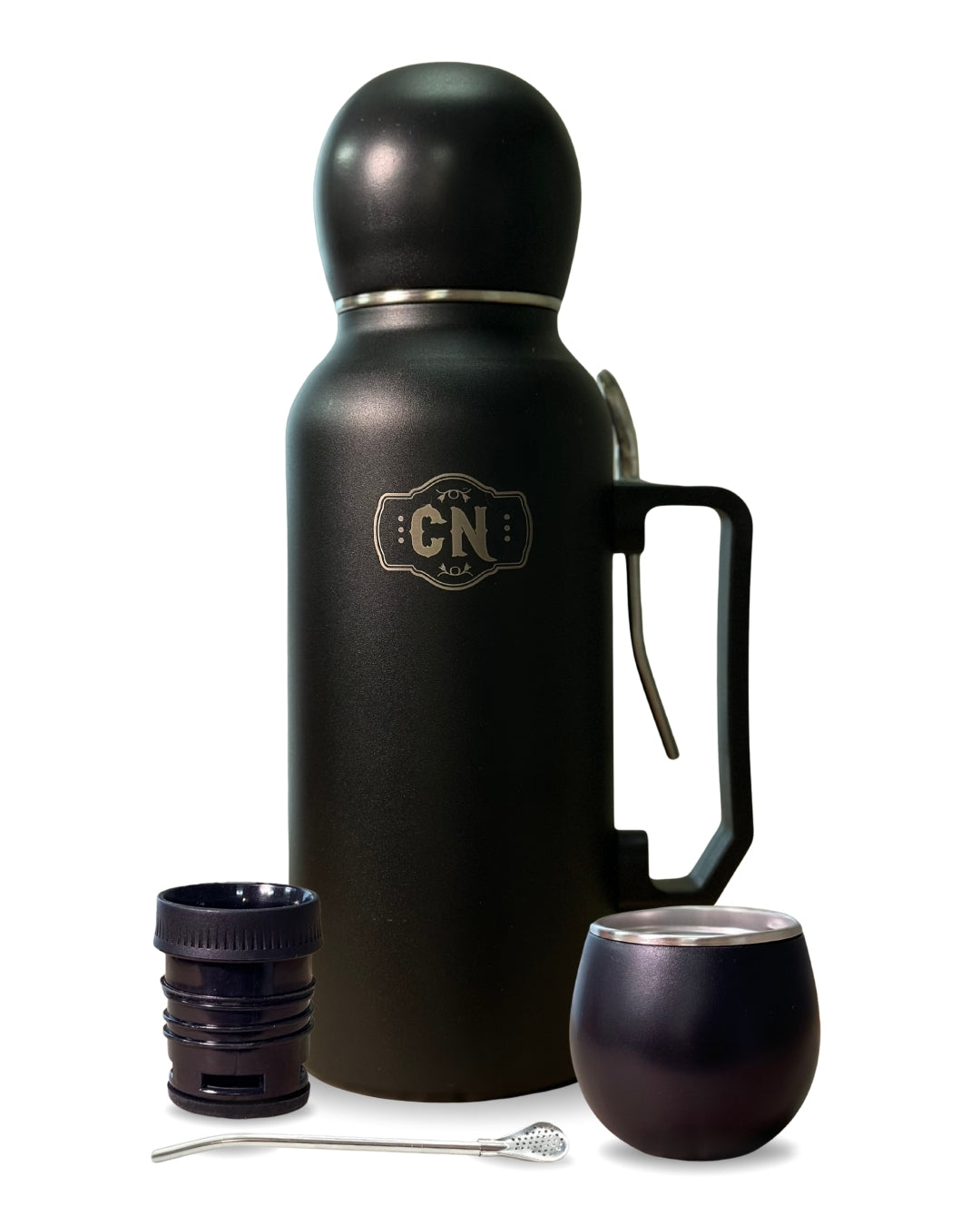 Termo Mate Todo en Uno Negro 1.3 L – Acero Inoxidable