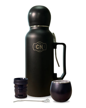 Termo Mate Todo en Uno Negro 1.3 L – Acero Inoxidable