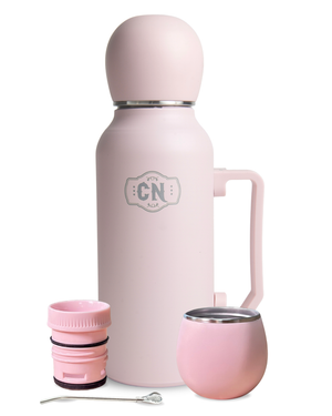 Termo Mate Todo en Uno Rosa Pastel 1.3 L – Acero Inoxidable