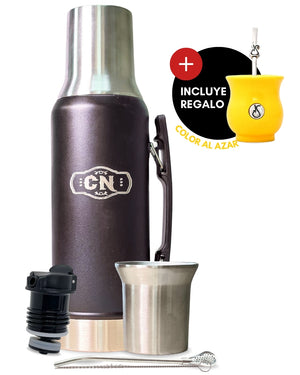 Set Matero Acero Inoxidable Negro | Termo 1.2L + Mate Sabio + Bombilla y Cepillo