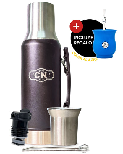 Set Matero Acero Inoxidable Negro | Termo 1.2L + Mate Sabio + Bombilla y Cepillo