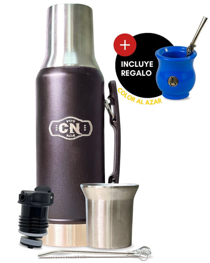 Set Matero Acero Inoxidable Negro | Termo 1.2L + Mate Sabio + Bombilla y Cepillo