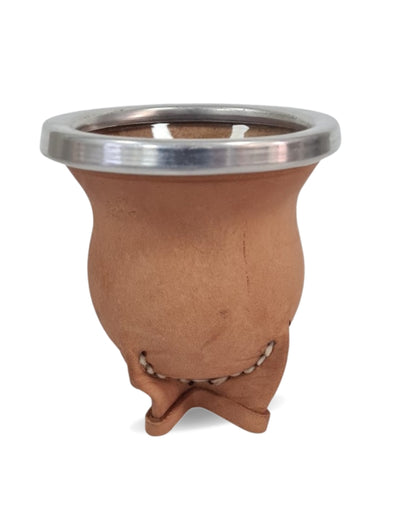 Mate Camionero de Vidrio con Cuero Vaqueta | Virola de Acero Inoxidable | 200 ml