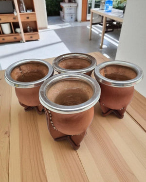 Mate Camionero de Vidrio con Cuero Vaqueta | Virola de Acero Inoxidable | 200 ml