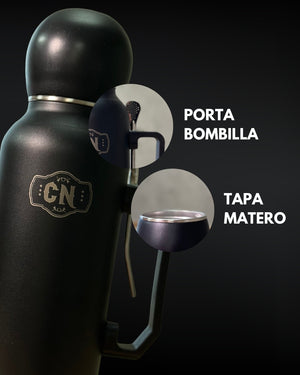 Termo Mate Todo en Uno Negro 1.3 L – Acero Inoxidable