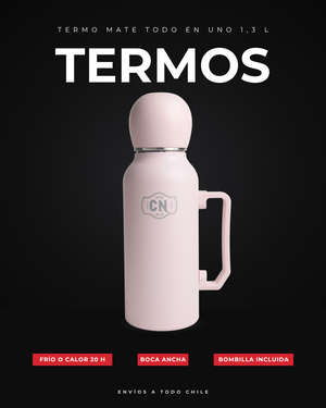 Termo Mate Todo en Uno Rosa Pastel 1.3 L – Acero Inoxidable