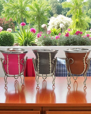 Mate de Vidrio Eco Cuero con Pedestal | Virola y Base Metálica | Incluye Bombilla | 200 ml