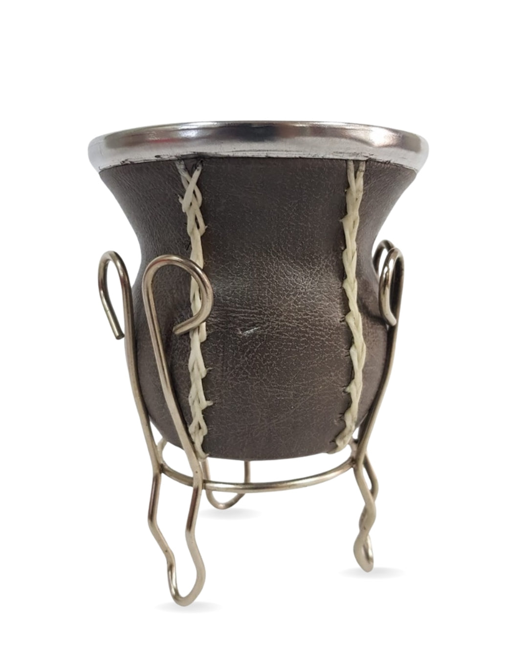 Mate de Vidrio Eco Cuero con Pedestal | Virola y Base Metálica | Incluye Bombilla | 200 ml