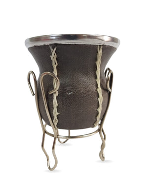 Mate de Vidrio Eco Cuero con Pedestal | Virola y Base Metálica | Incluye Bombilla | 200 ml