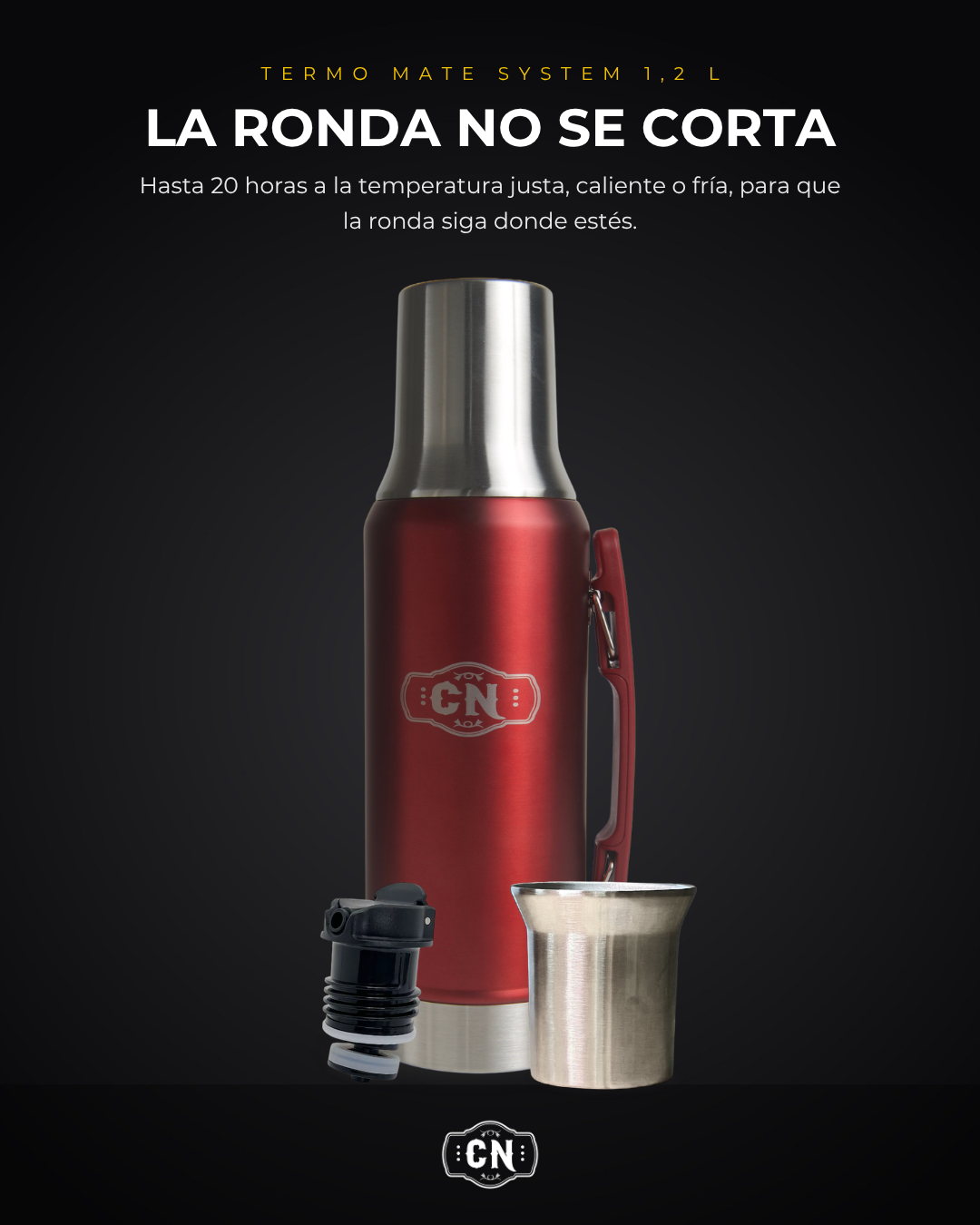 Termo Mate System rojo de 1,2 L: escena de estudio con fondo oscuro