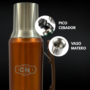 Set Matero Acero Inox. Con Mate Y Bombilla Naranjo Cobre 1.2 L - Cosas Nuestras