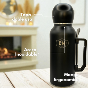 Termo Mate Todo en Uno Negro 1.3 L – Acero Inoxidable