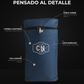 Portatermo azul de tela Oxford: anatomía con sus detalles señalados