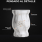 Mate de acero inoxidable marmolado blanco: anatomía con sus detalles señalados