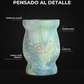 Mate de acero inoxidable marmolado verde agua: anatomía con sus detalles señalados