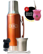 Set Matero Acero Inox. Con Mate Y Bombilla Naranjo Cobre 1.2 L