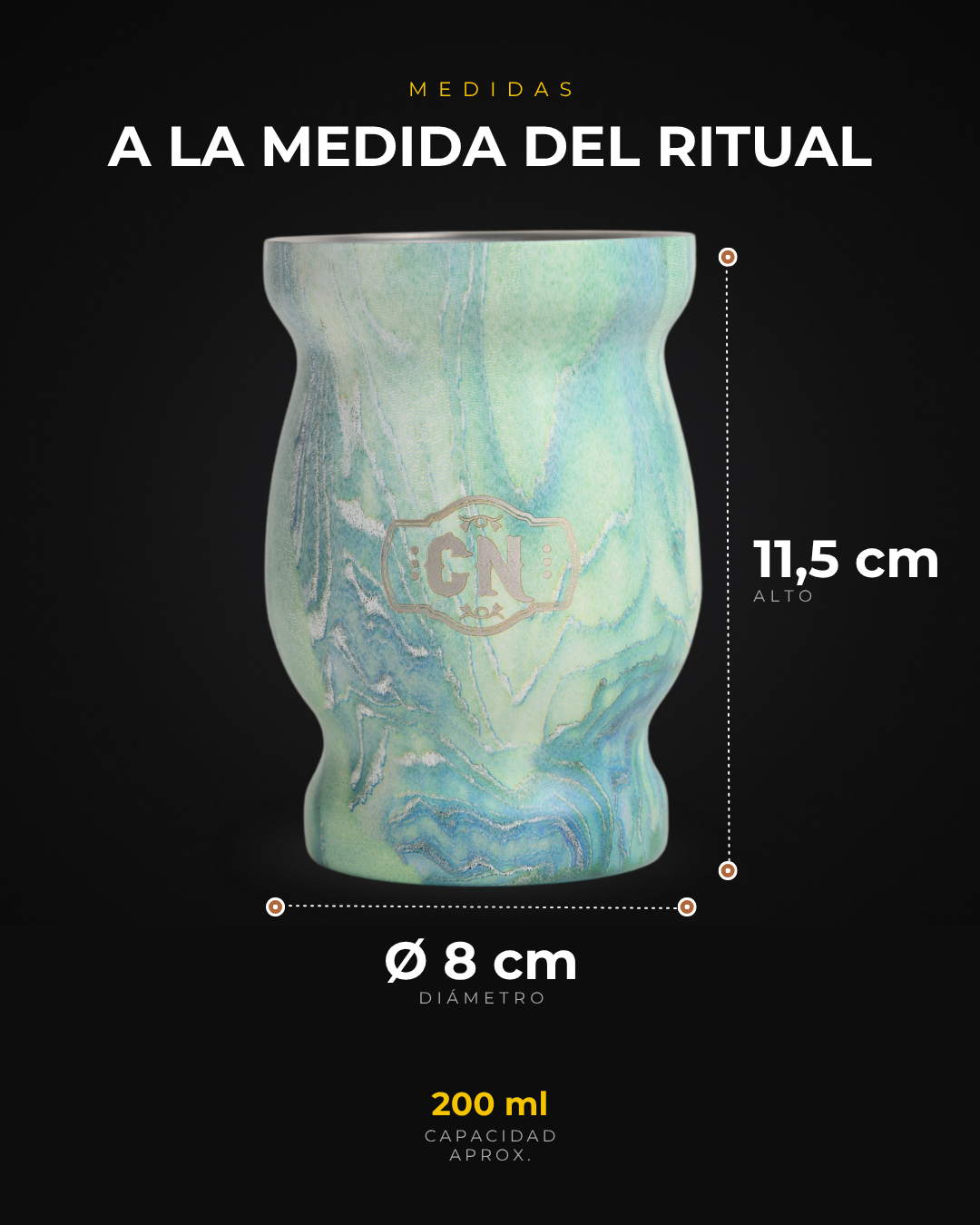 Mate de acero inoxidable marmolado verde agua: medidas