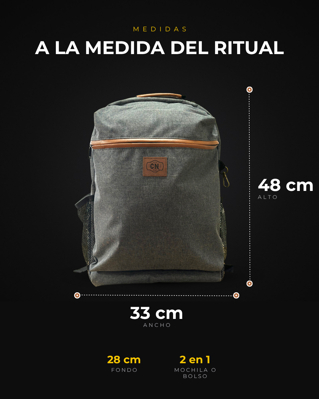 Mochila matera premium gris: medidas