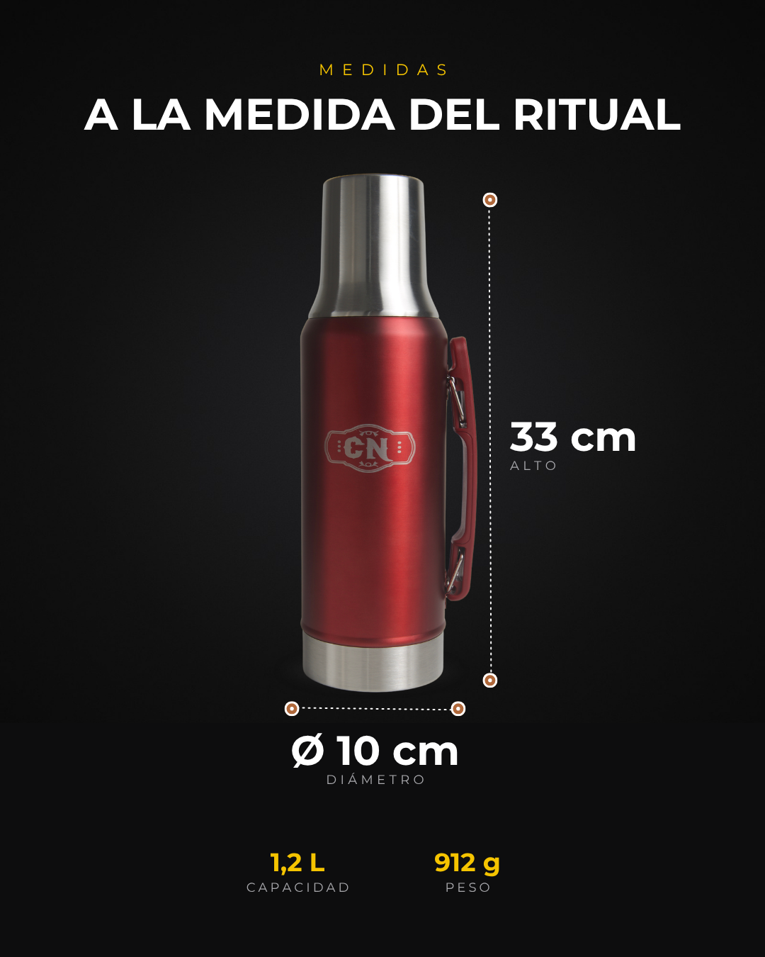 Termo Mate System rojo de 1,2 L: medidas