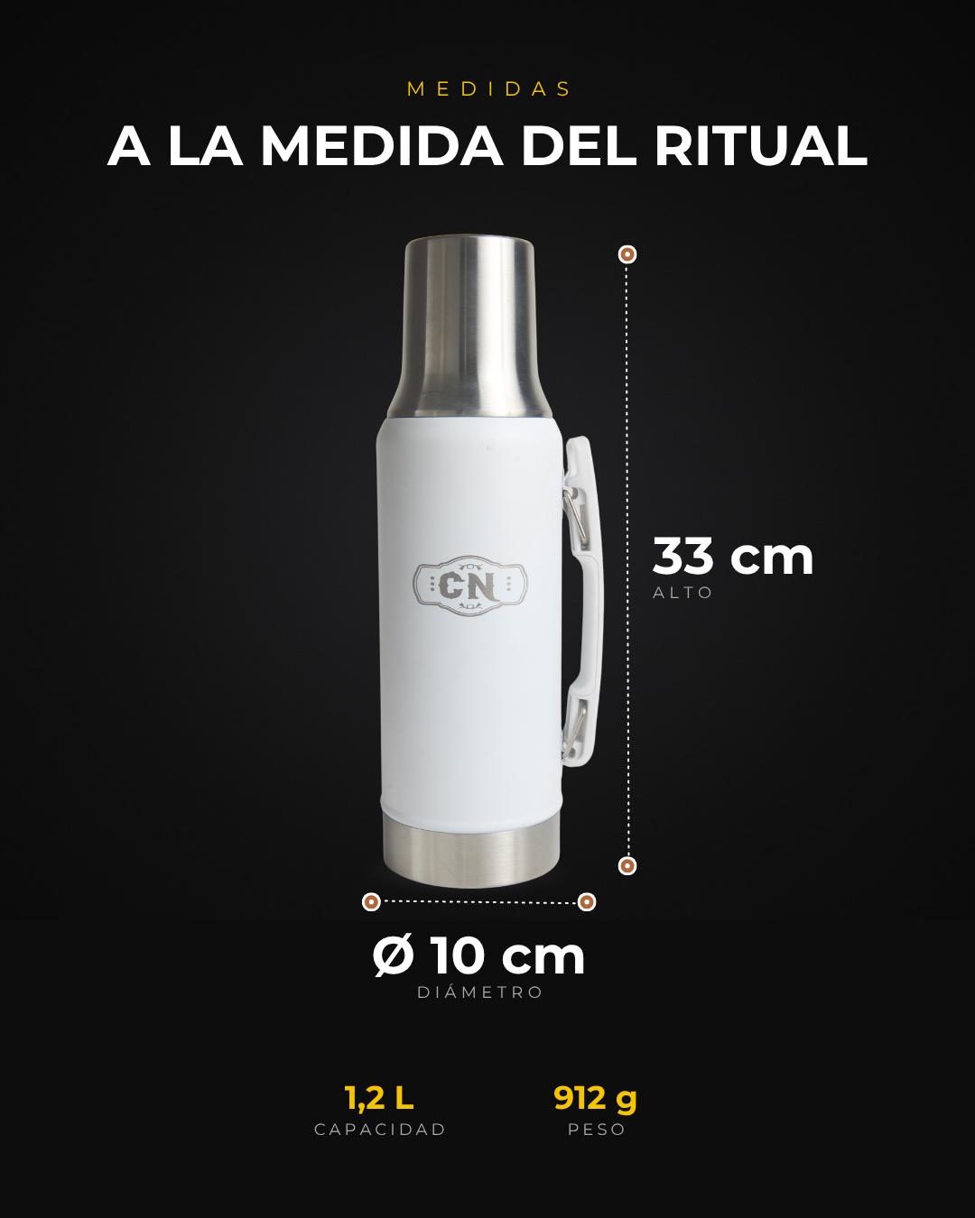 Termo Mate System blanco de 1,2 L: medidas