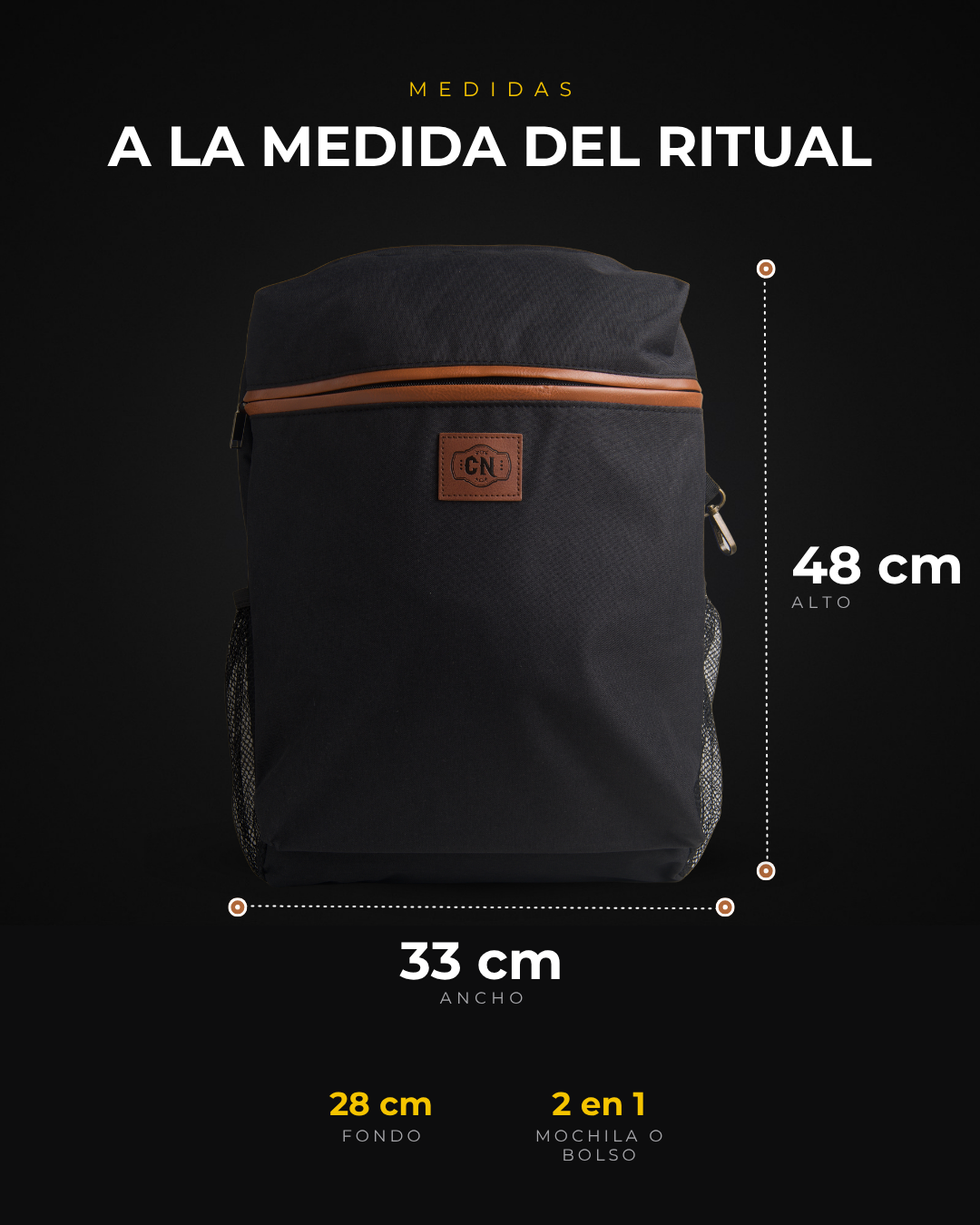 Mochila matera premium negra: medidas