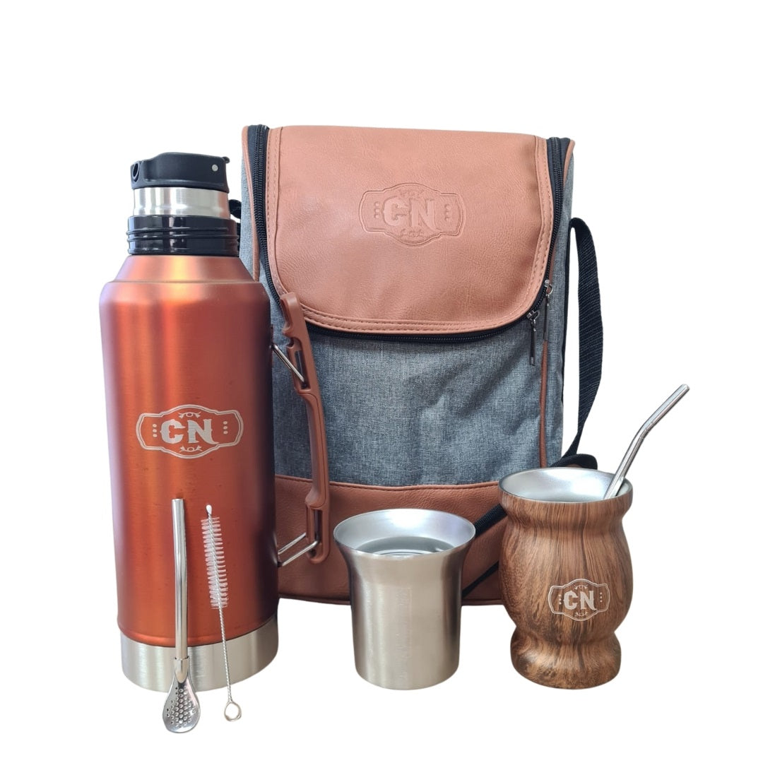 Set Completo de Mate Acero + Termo 1,2L + Bolso Matero *envio gratis en santiago provincia*