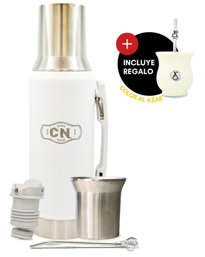 Set Matero Acero Inoxidable Blanco | Termo 1.2L + Mate Sabio + Bombilla y Cepillo