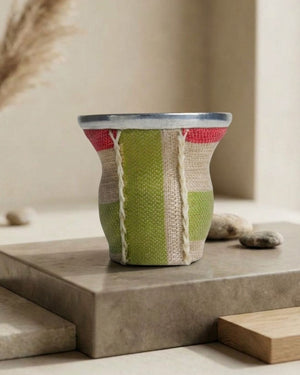 Mate de Vidrio Copa Arpillera | Virola Metálica | 200 ml