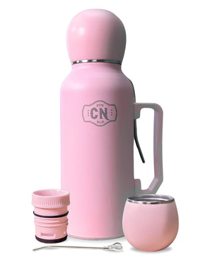 Termo Mate Todo en Uno Rosa Pastel 1.3 L – Acero Inoxidable