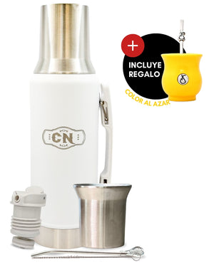 Set Matero Acero Inoxidable Blanco | Termo 1.2L + Mate Sabio + Bombilla y Cepillo