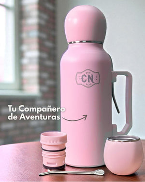 Termo Mate Todo en Uno Rosa Pastel 1.3 L – Acero Inoxidable