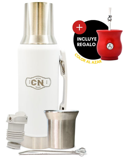 Set Matero Acero Inoxidable Blanco | Termo 1.2L + Mate Sabio + Bombilla y Cepillo