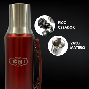 Set Matero Acero Inox. Con Mate Y Bombilla rojo 1.2 L - Cosas Nuestras