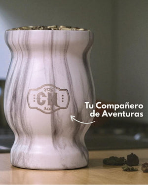 Mate de Acero Inoxidable Marmolado Blanco