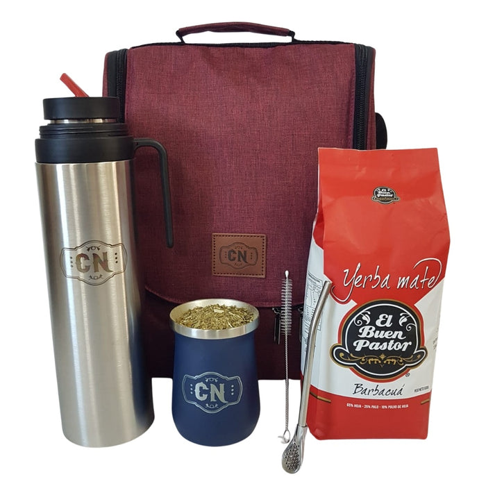Set completo mate acero con termo 1l, MateBag y yerba buen pastor