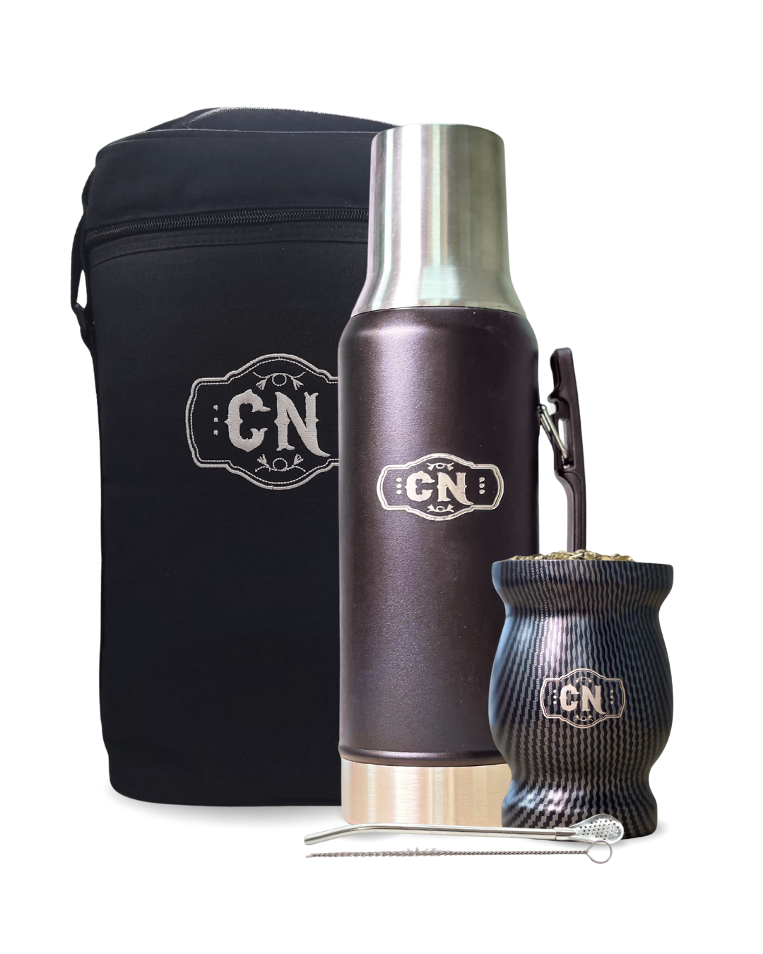🧉 Kit Matero Negro | Bolso + Termo 1.2L + Mate de Acero + Bombillas